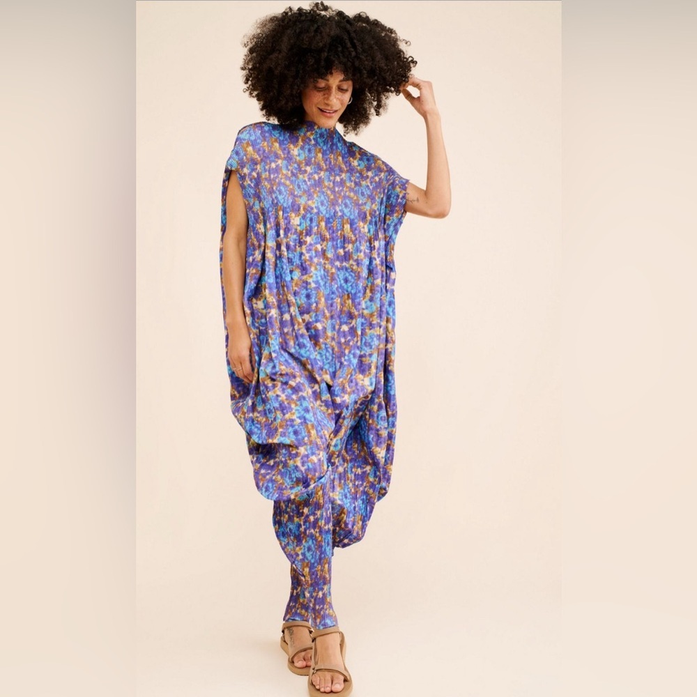 Free People Kahindo Printed Balloon Jumpsuit Draped Wide Leg Size 8 $300 Retail